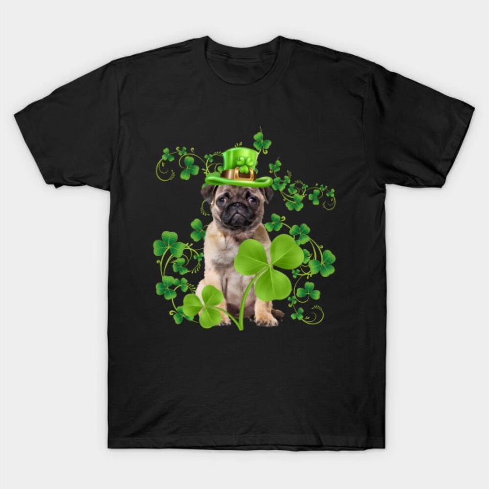 Happy St Patricks Day Fawn Puppy Pug Hat Shamrock Funny Tshirt